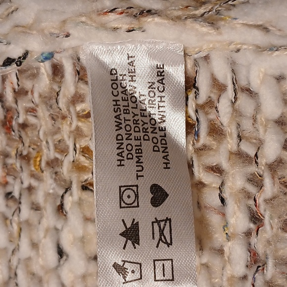 Sage & Flower Cardigan Sweater Sz L XL BEIGE Cableknit Fringes Bohemian Coastal - Picture 16 of 16